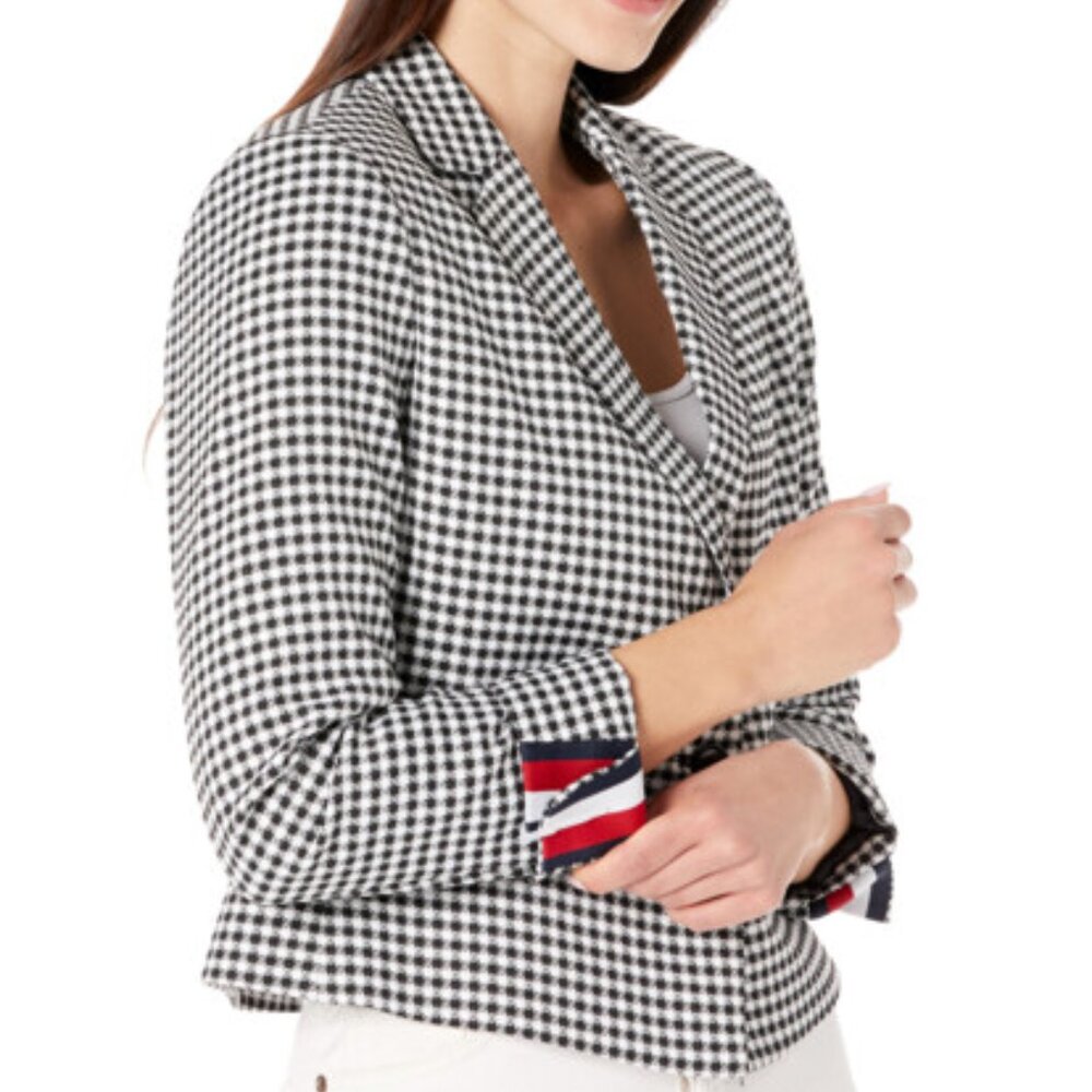 Three-Button Cropped Checkered Blazer - image 4